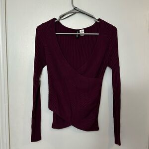 Maroon V-Neck Ribbed Sweater